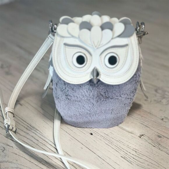 Kate Spade Hoot 3D Owl Crossbody Bag Grey Cream Accents Women's - Picture 3 of 17